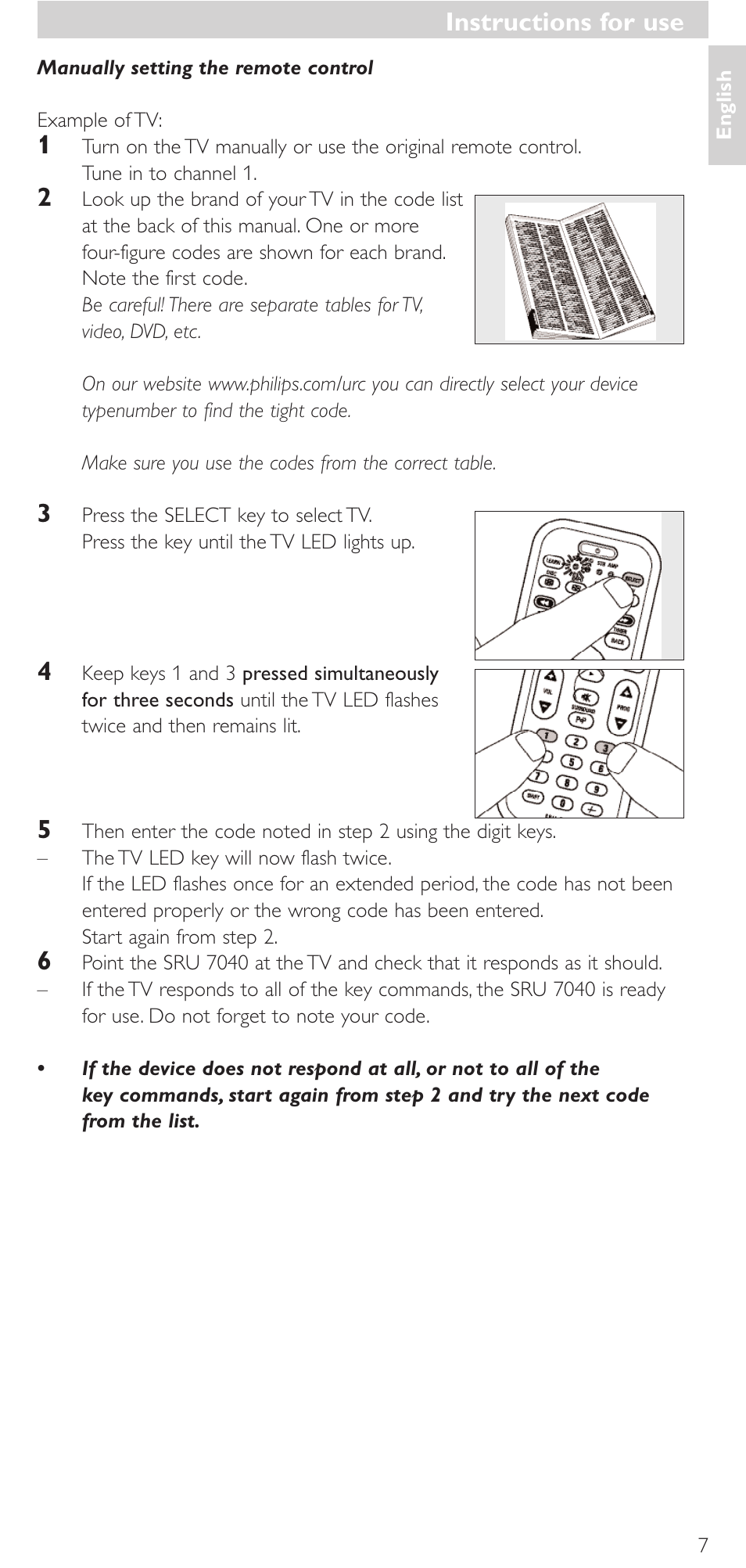 Instructions for use | Philips Mando a distancia universal User Manual | Page 7 / 132