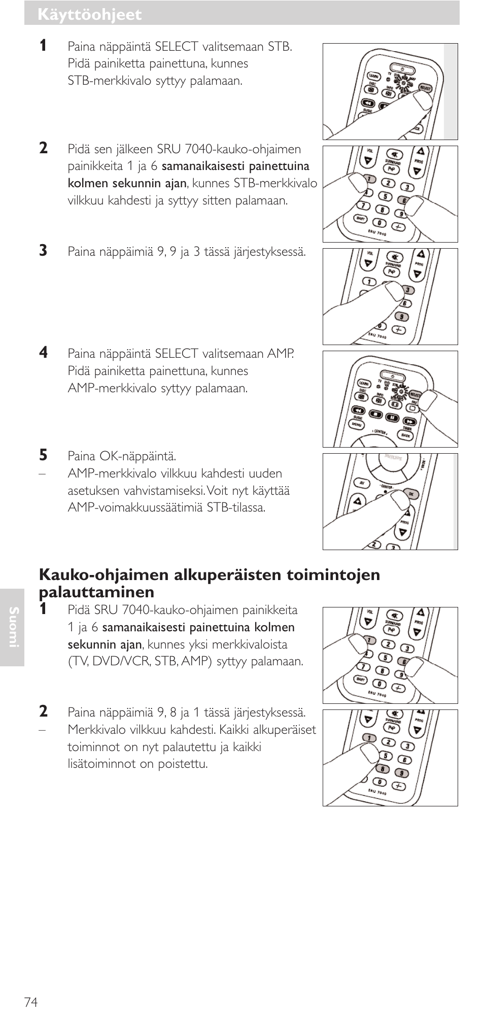 Käyttöohjeet | Philips Mando a distancia universal User Manual | Page 74 / 132