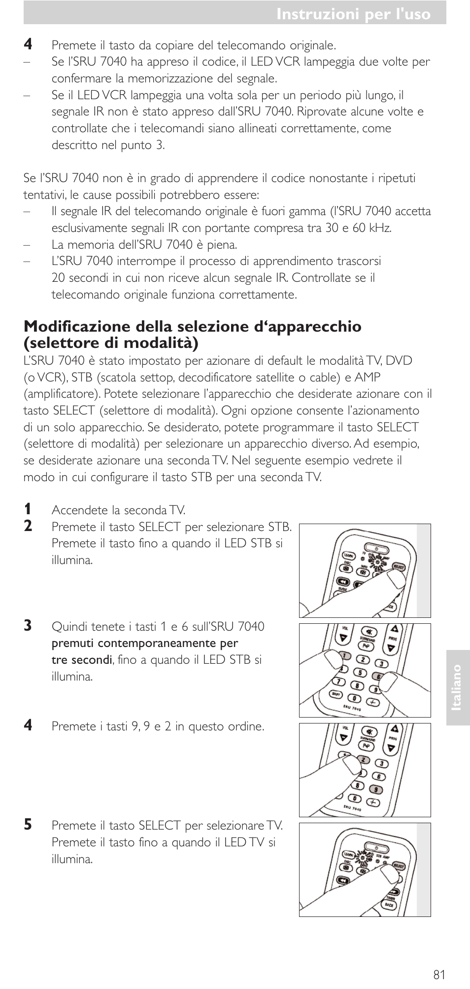 Instruzioni per l'uso | Philips Mando a distancia universal User Manual | Page 81 / 132