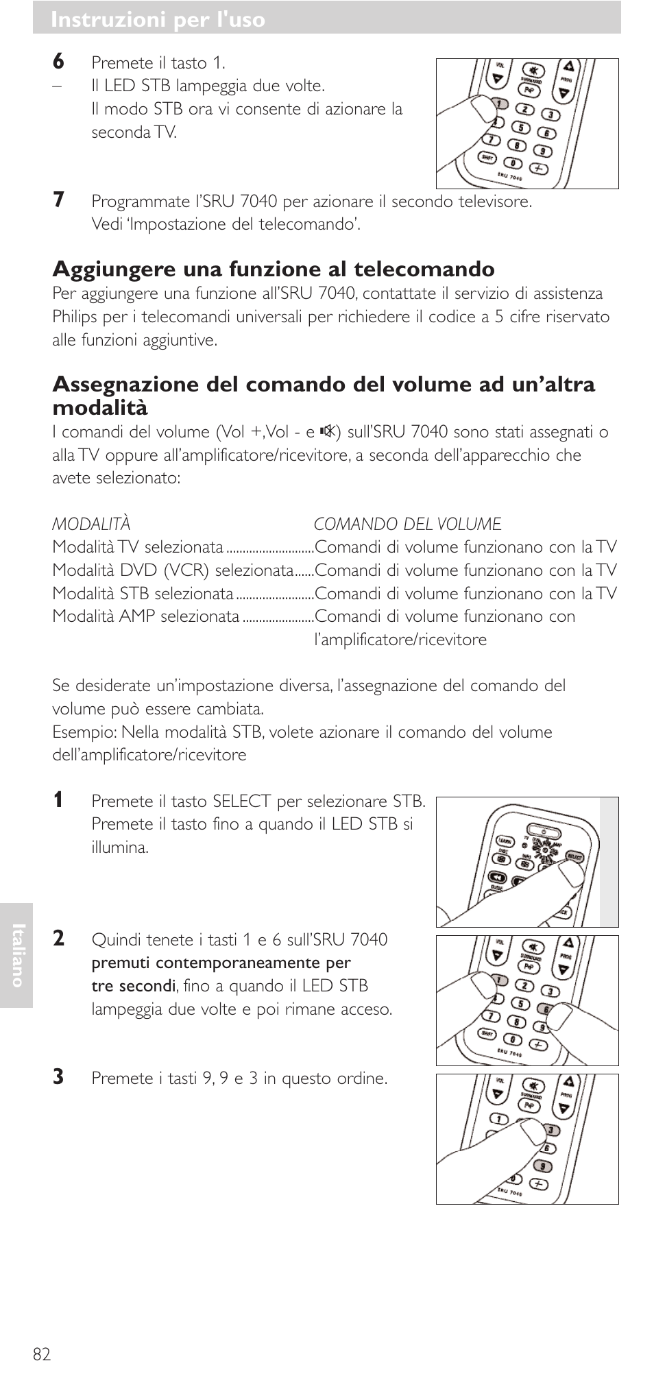 Aggiungere una funzione al telecomando, Instruzioni per l'uso | Philips Mando a distancia universal User Manual | Page 82 / 132