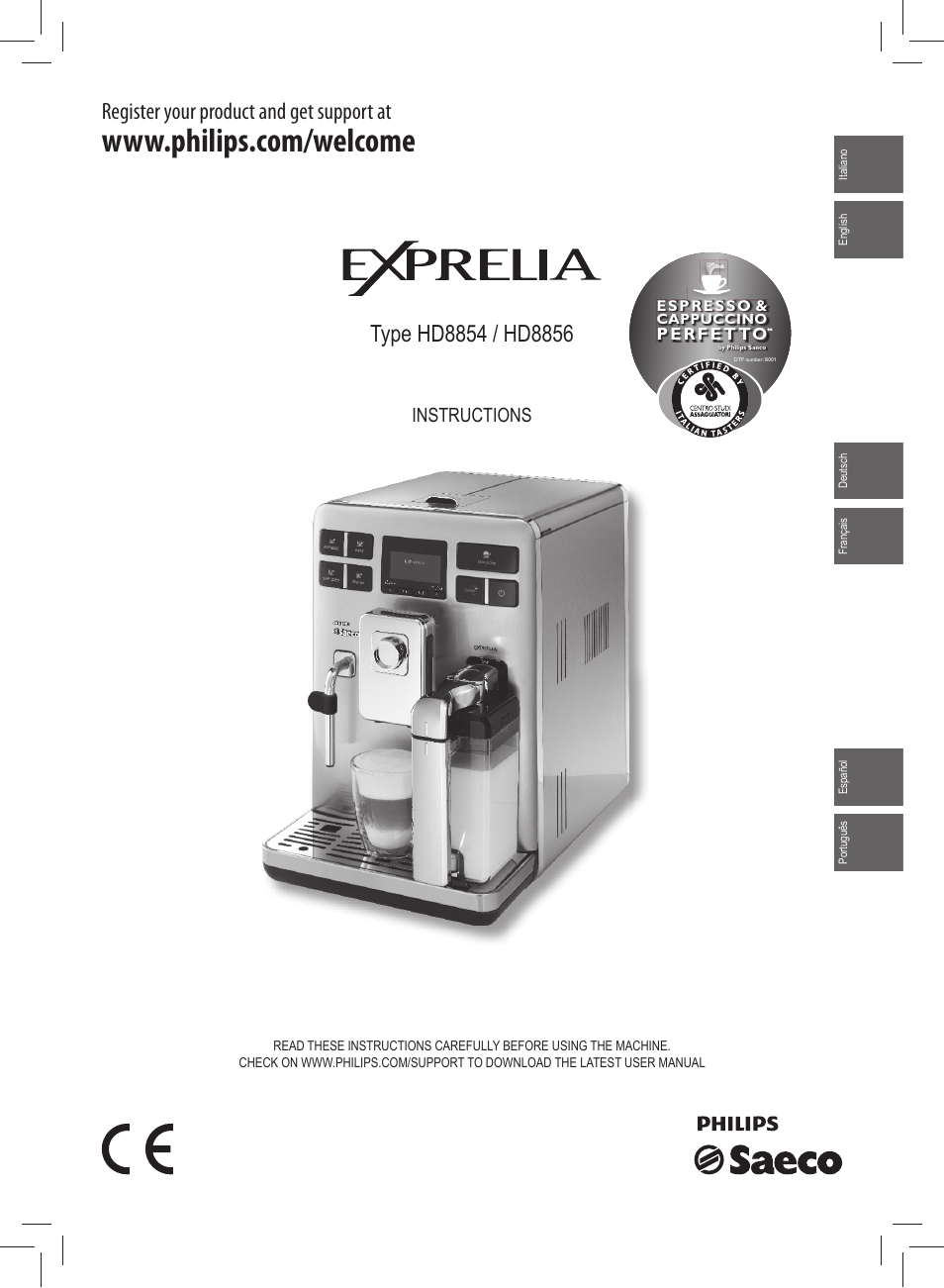 Philips Saeco Exprelia Cafetera expreso súper automática User Manual | 60 pages