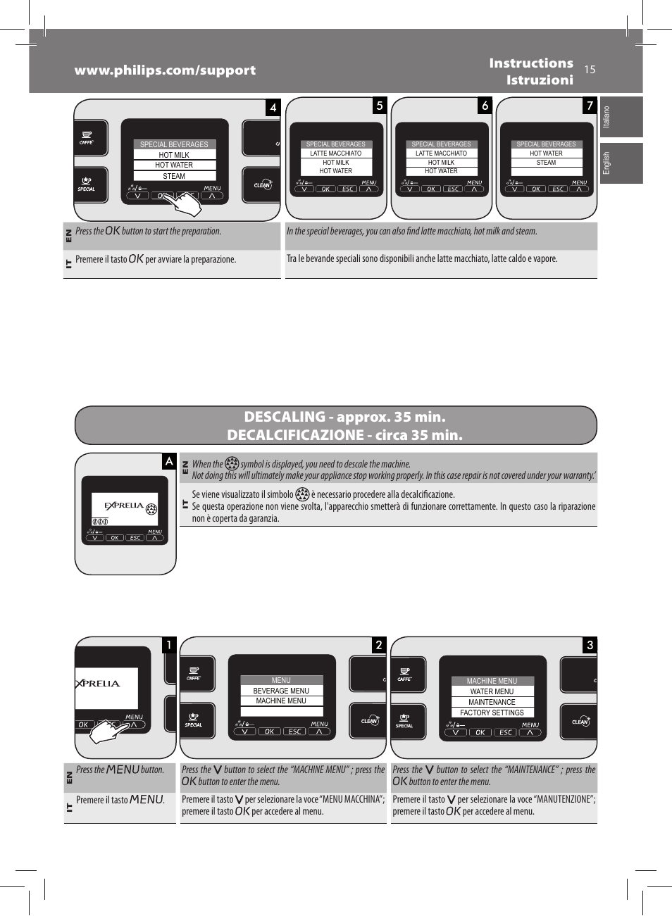 Philips Saeco Exprelia Cafetera expreso súper automática User Manual | Page 15 / 60