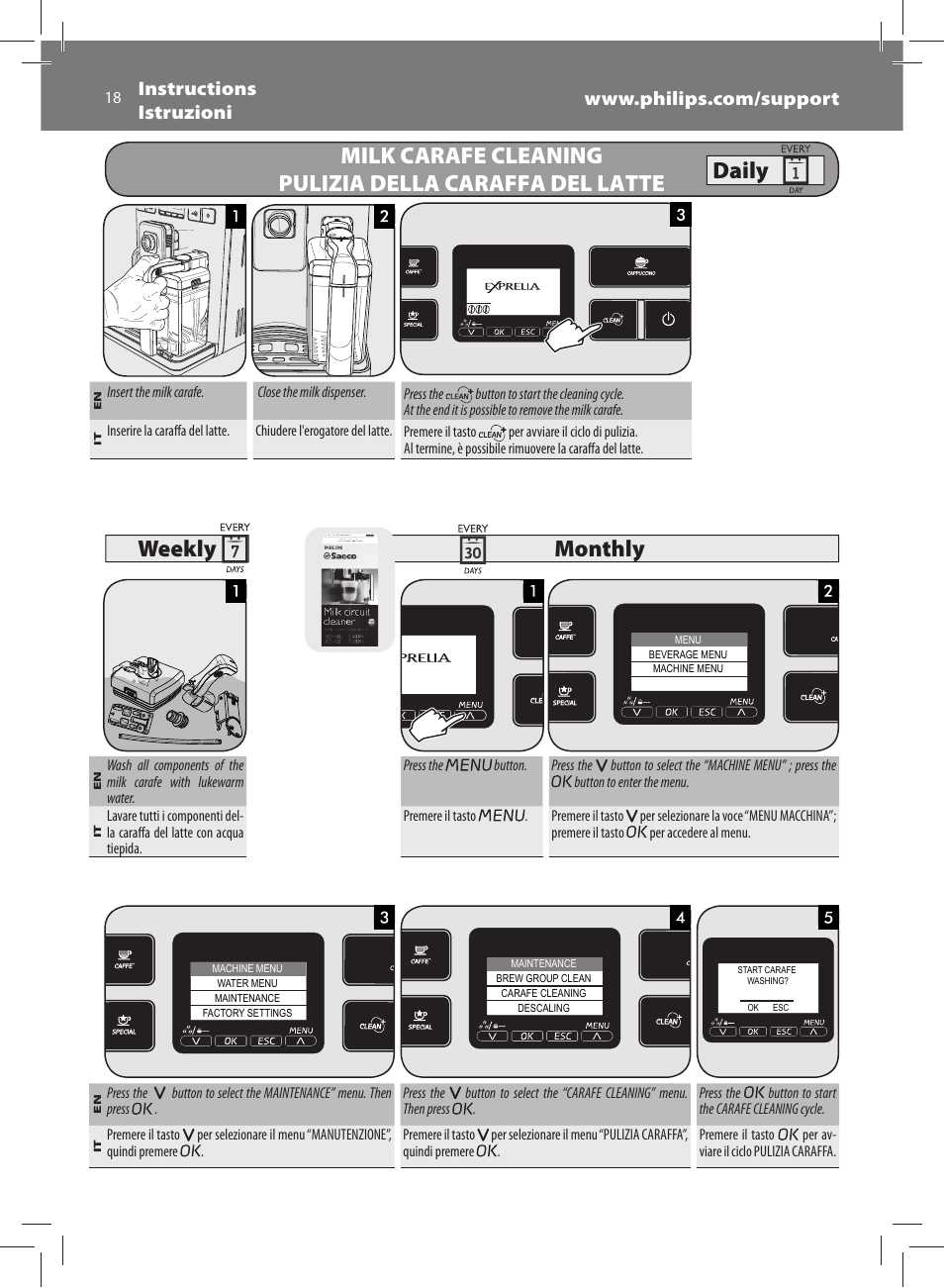 Monthly weekly | Philips Saeco Exprelia Cafetera expreso súper automática User Manual | Page 18 / 60