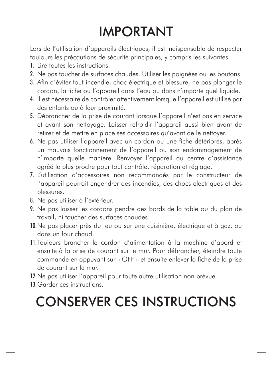 Important, Conserver ces instructions | Philips Saeco Exprelia Cafetera expreso súper automática User Manual | Page 24 / 60