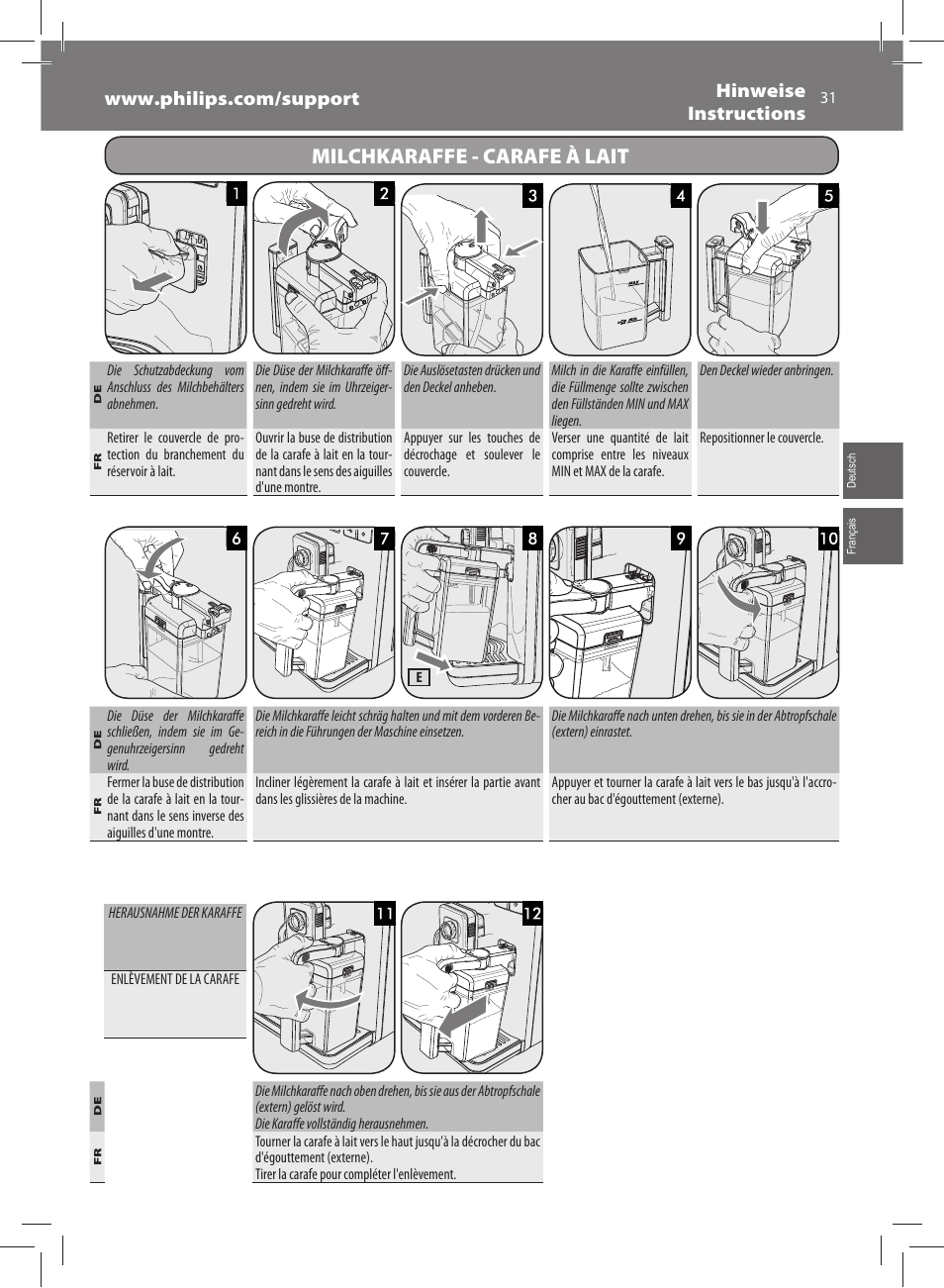 Milchkaraffe - carafe à lait | Philips Saeco Exprelia Cafetera expreso súper automática User Manual | Page 31 / 60