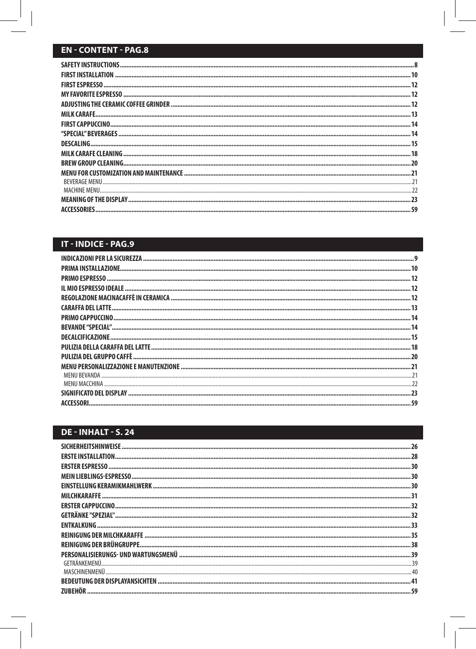 Philips Saeco Exprelia Cafetera expreso súper automática User Manual | Page 4 / 60