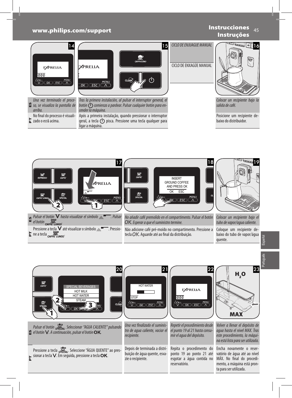Omax | Philips Saeco Exprelia Cafetera expreso súper automática User Manual | Page 45 / 60