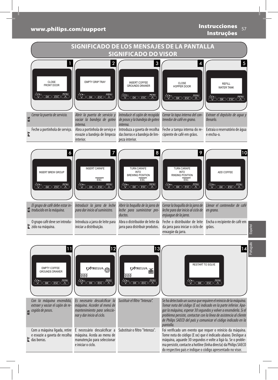 Philips Saeco Exprelia Cafetera expreso súper automática User Manual | Page 57 / 60