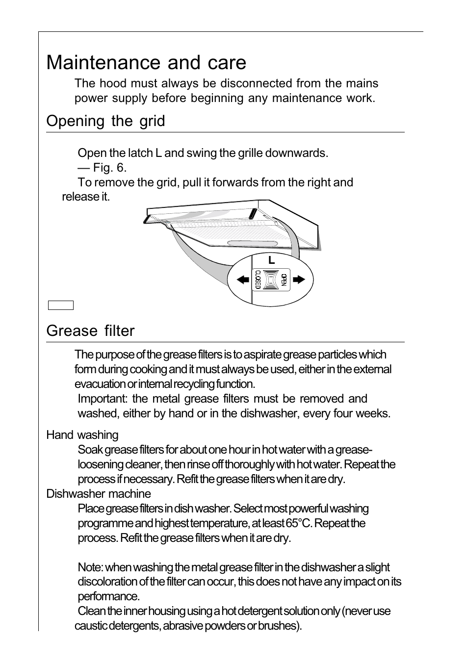 Maintenance and care, Opening the grid | AEG 222D User Manual | Page 14 / 20