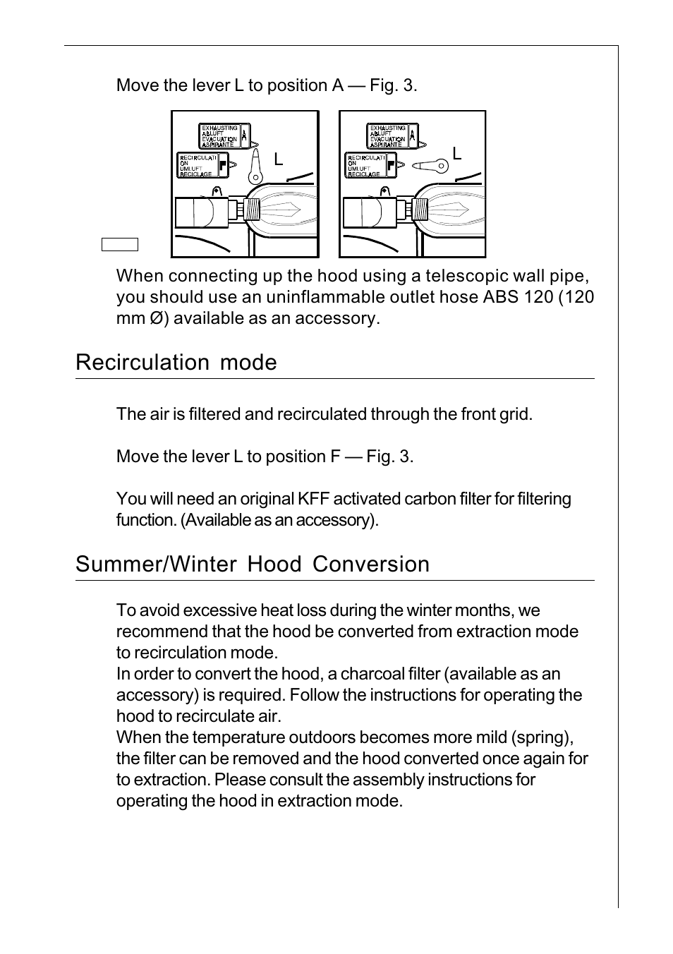 Recirculation mode, Summer/winter hood conversion | AEG 222D User Manual | Page 5 / 20