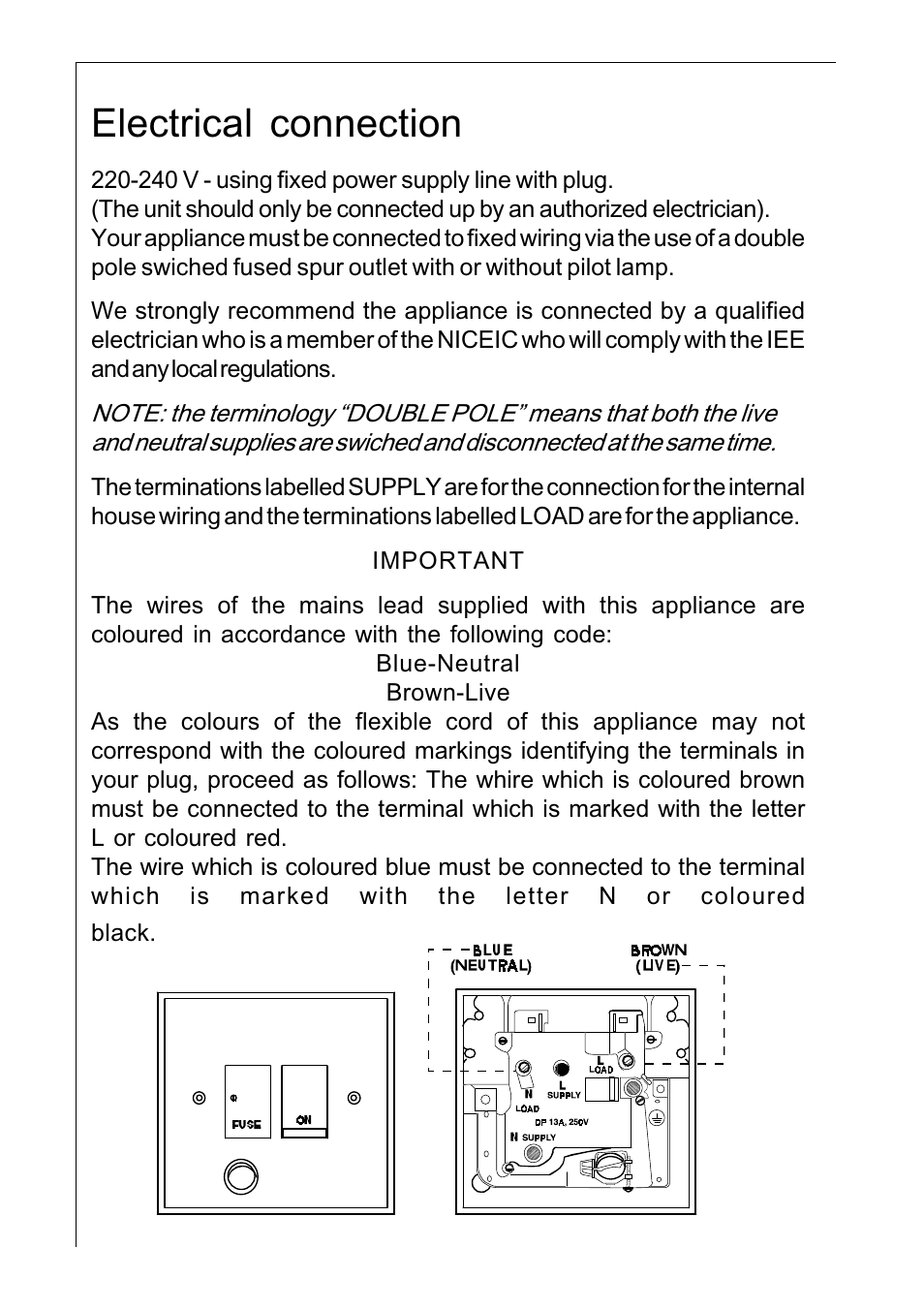 Electrical connection | AEG 222D User Manual | Page 6 / 20
