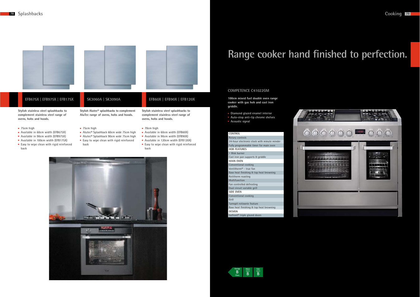 Range cooker hand finished to perfection, Cooking, Splashbacks | AEG 65 User Manual | Page 8 / 8