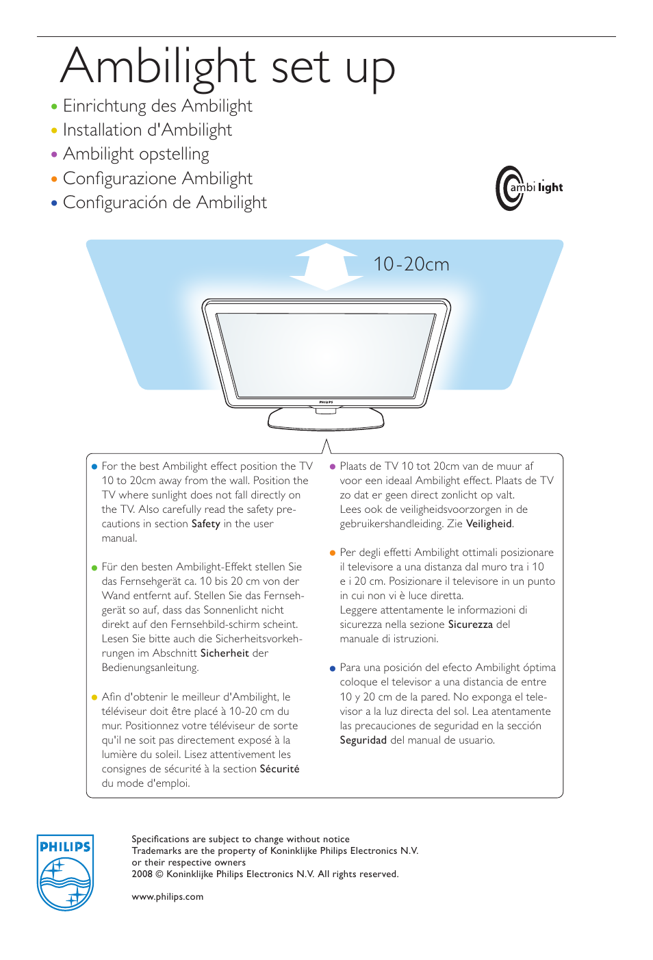 Ambilight set up | Philips TV LCD User Manual | Page 12 / 12