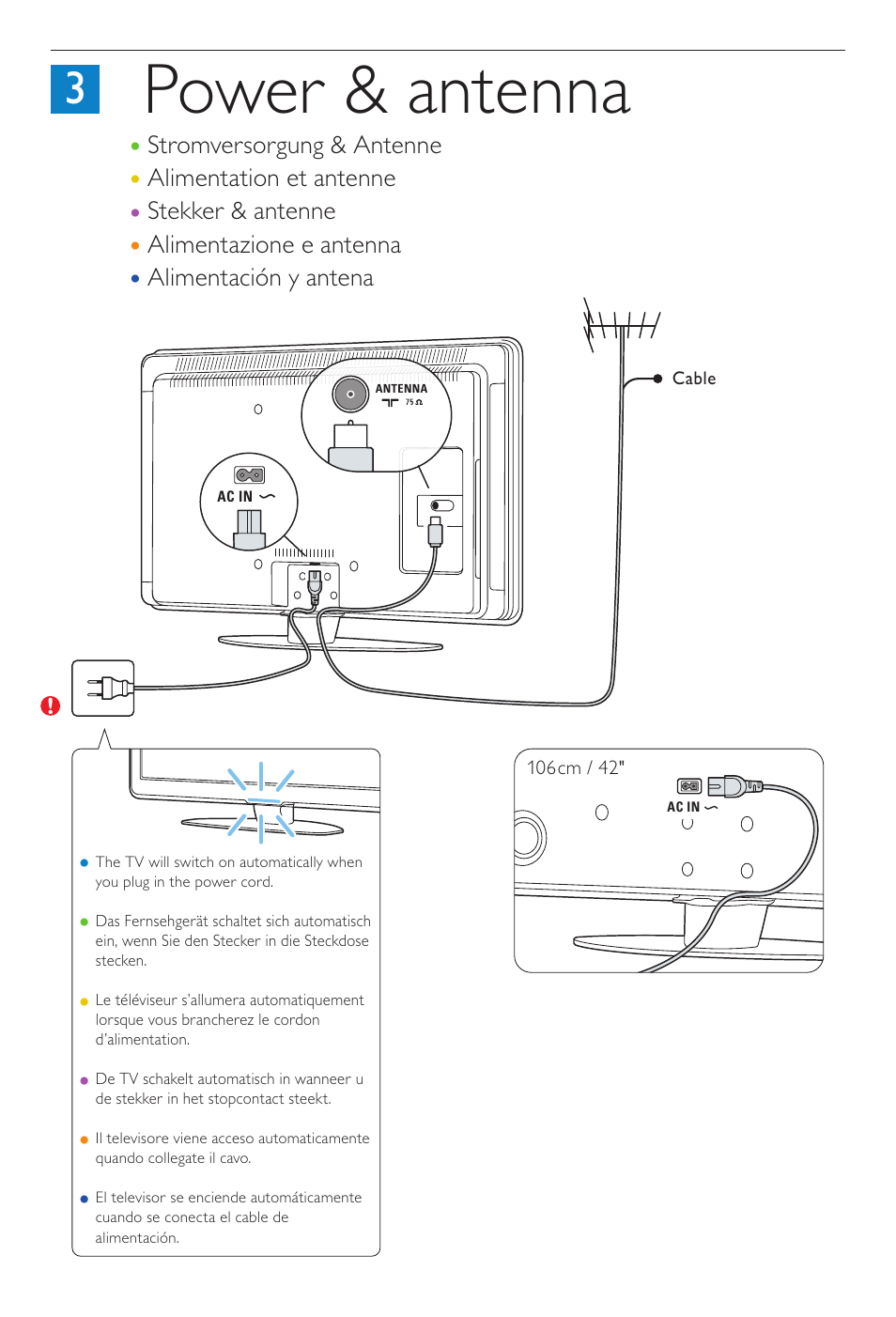 Power & antenna | Philips TV LCD User Manual | Page 5 / 12