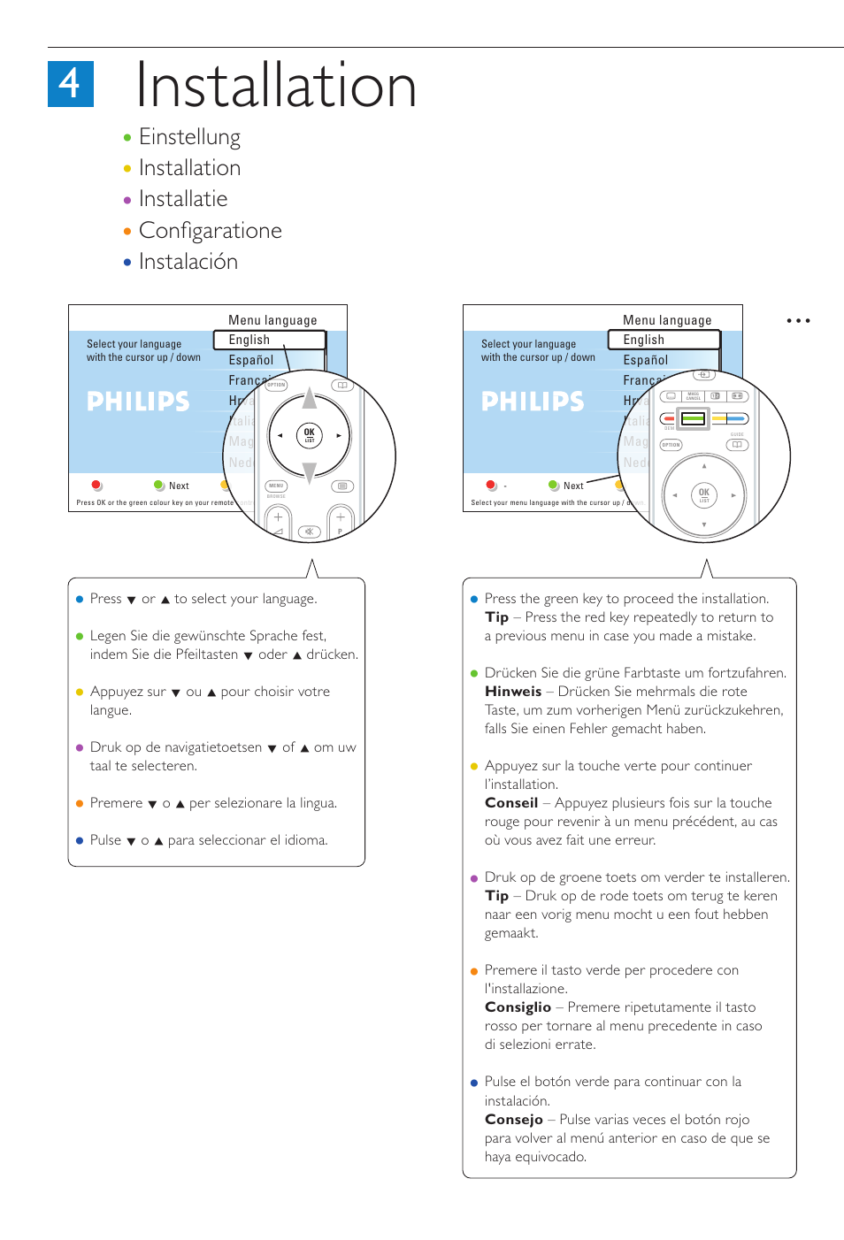 Installation, Einstellung installation installatie, Configaratione instalación | Philips TV LCD User Manual | Page 6 / 12