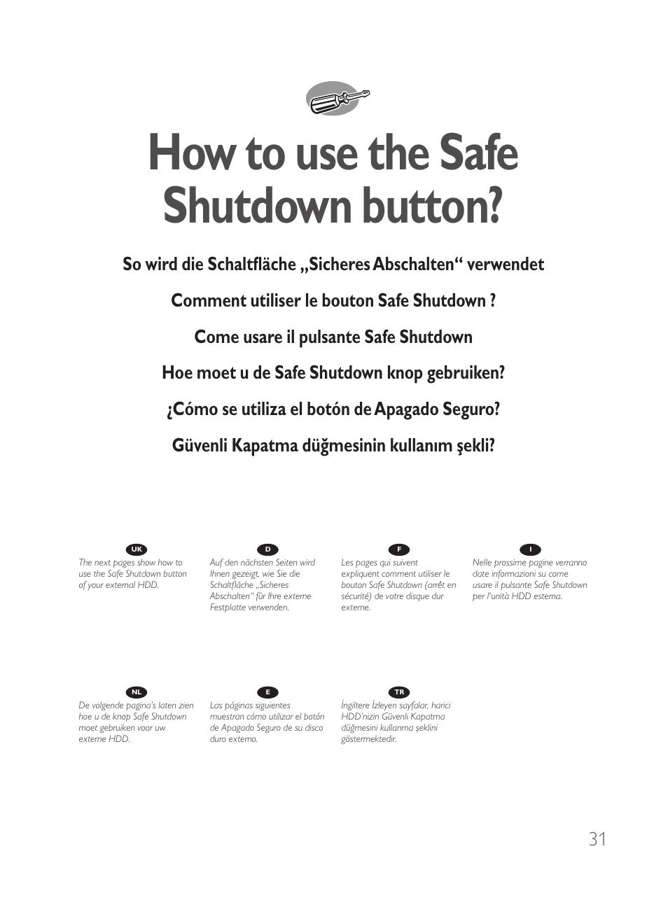 How to use the safe shutdown button | Philips Disco duro externo User Manual | Page 31 / 68