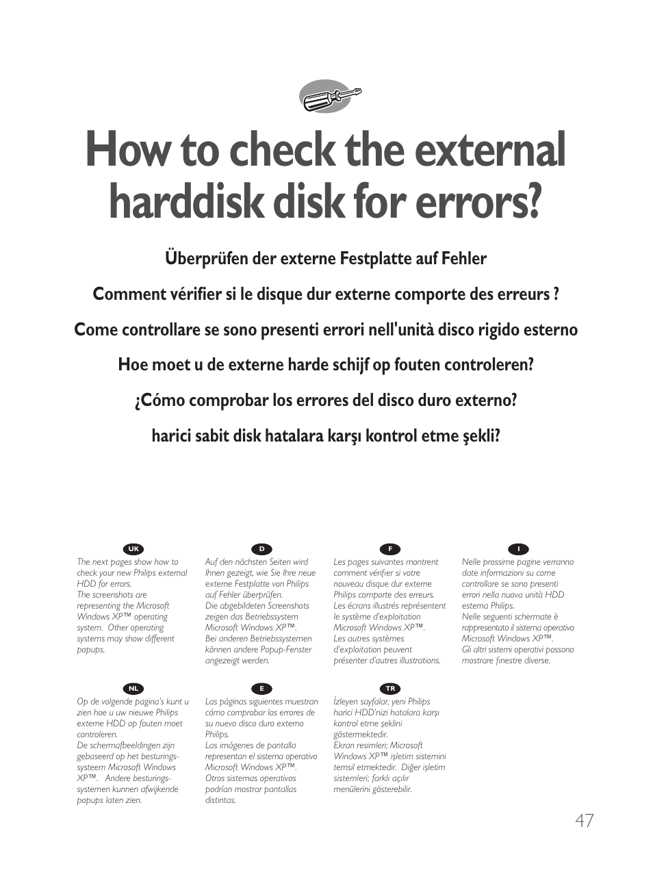 How to check the external harddisk disk for errors | Philips Disco duro externo User Manual | Page 47 / 68