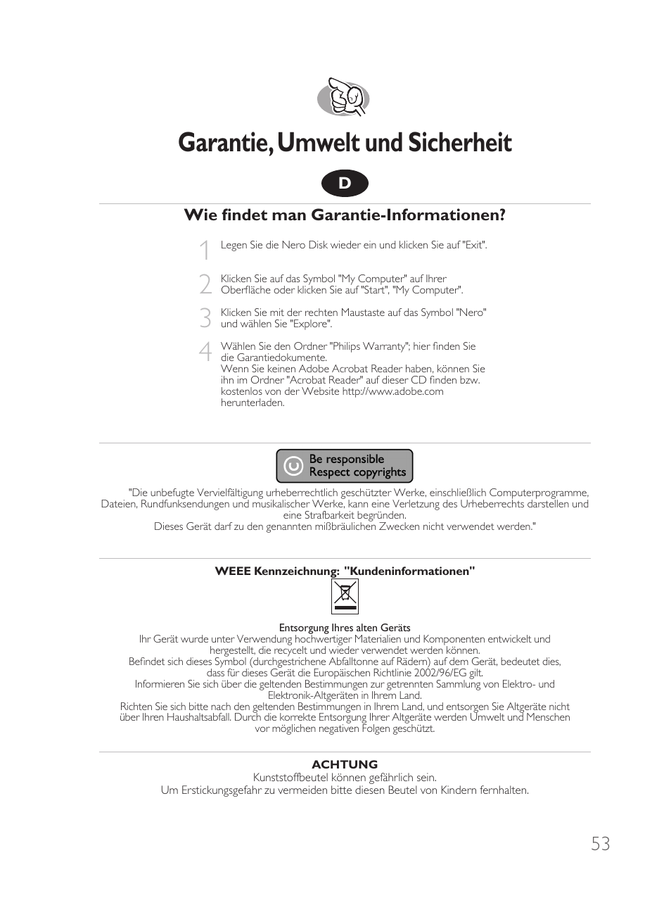 Garantie,umwelt und sicherheit | Philips Disco duro externo User Manual | Page 53 / 68