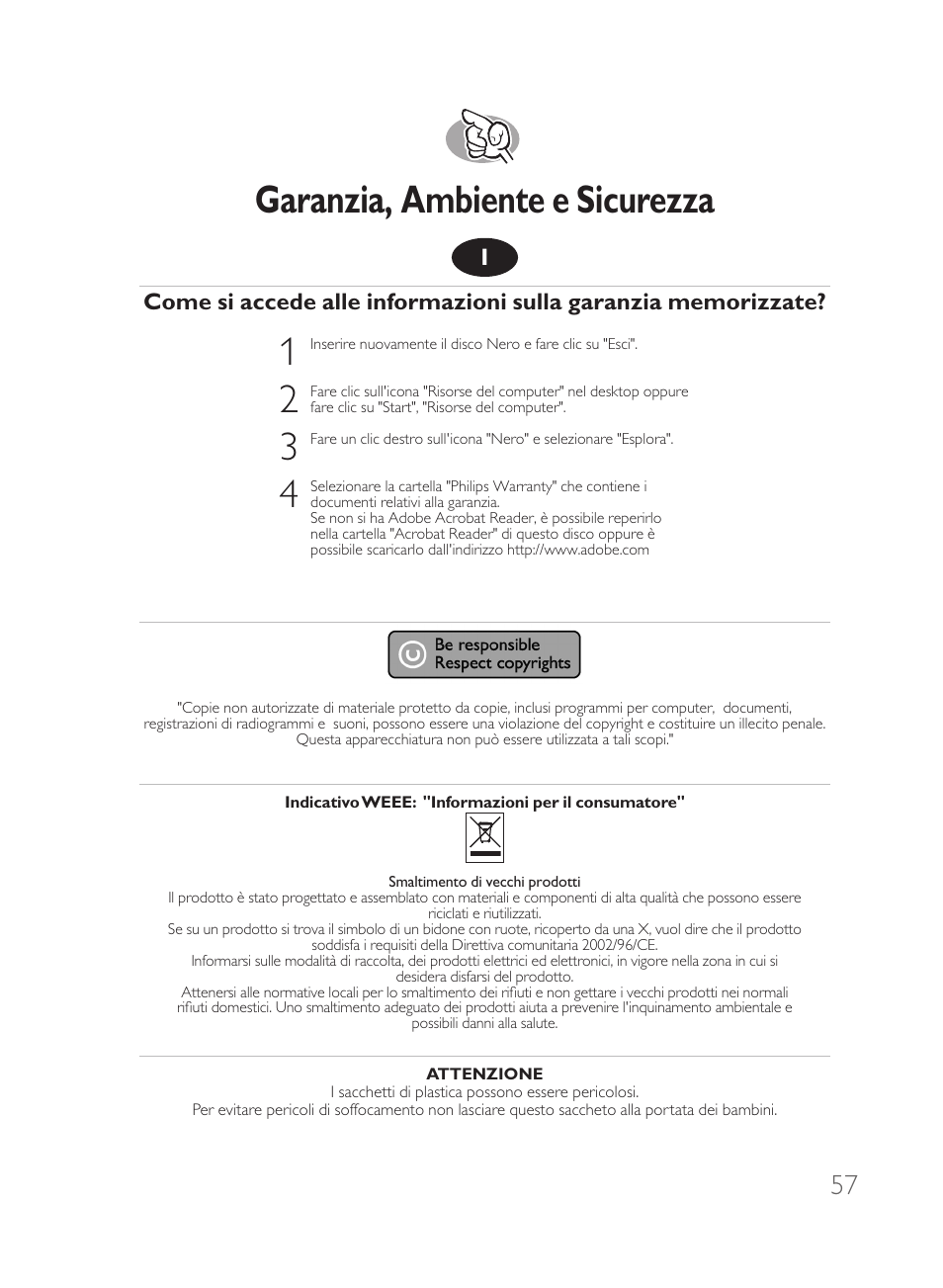 Garanzia, ambiente e sicurezza | Philips Disco duro externo User Manual | Page 57 / 68