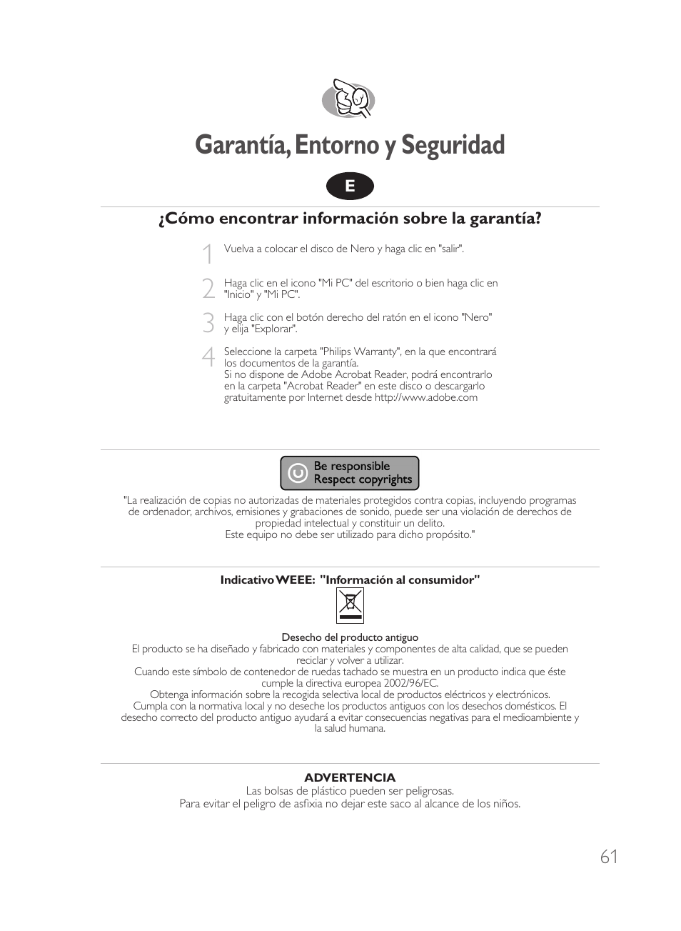 Garantía,entorno y seguridad | Philips Disco duro externo User Manual | Page 61 / 68