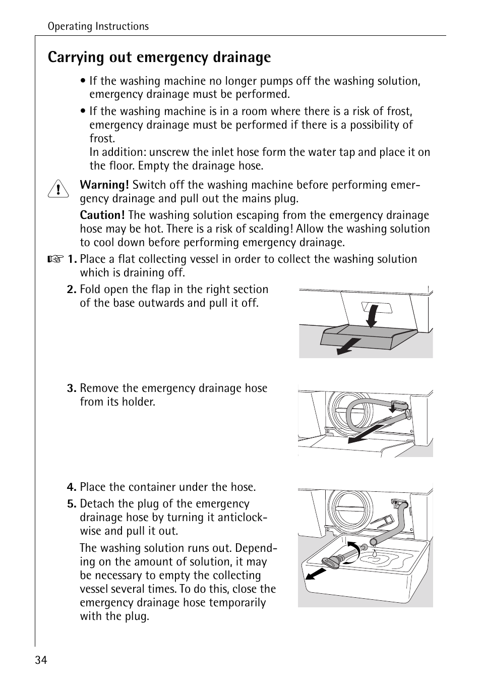 Carrying out emergency drainage | AEG LAVAMAT W 857 User Manual | Page 34 / 52