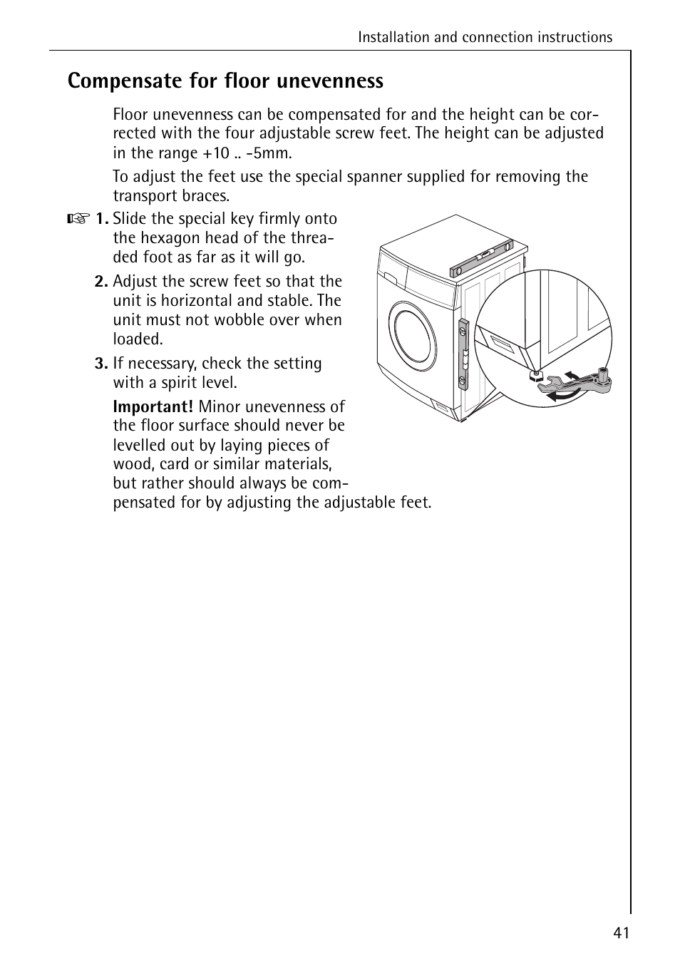 Compensate for floor unevenness | AEG LAVAMAT W 857 User Manual | Page 41 / 52