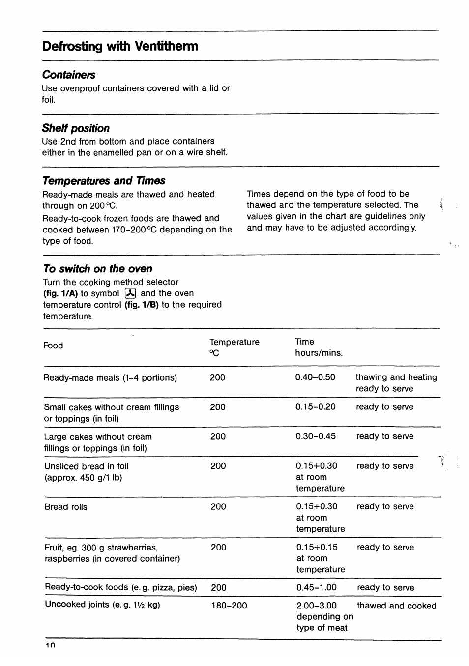 Defrosting with ventitherm | AEG B 60 D User Manual | Page 10 / 20