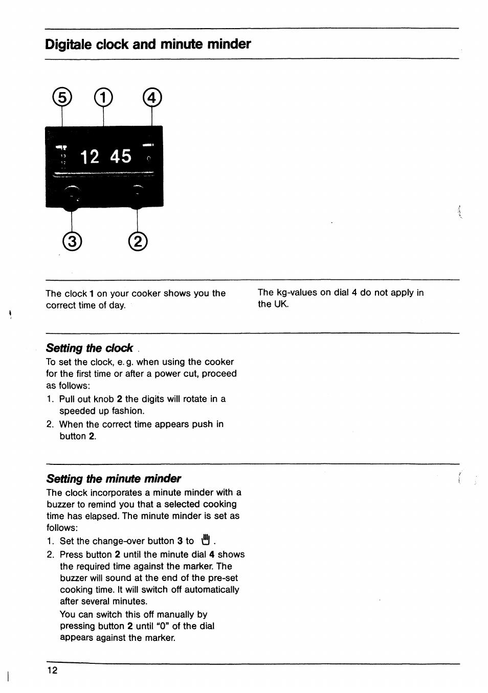 Digitale clock and minute minder, J) (5 | AEG B 60 D User Manual | Page 12 / 20