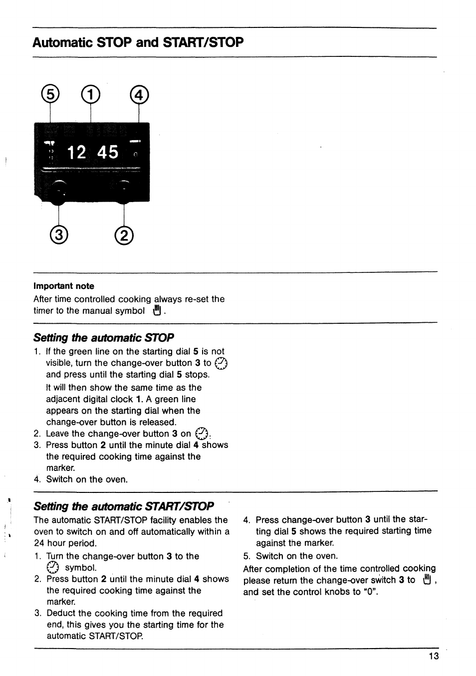 Automatic stop and start/stop, Important note, Stop | AEG B 60 D User Manual | Page 13 / 20