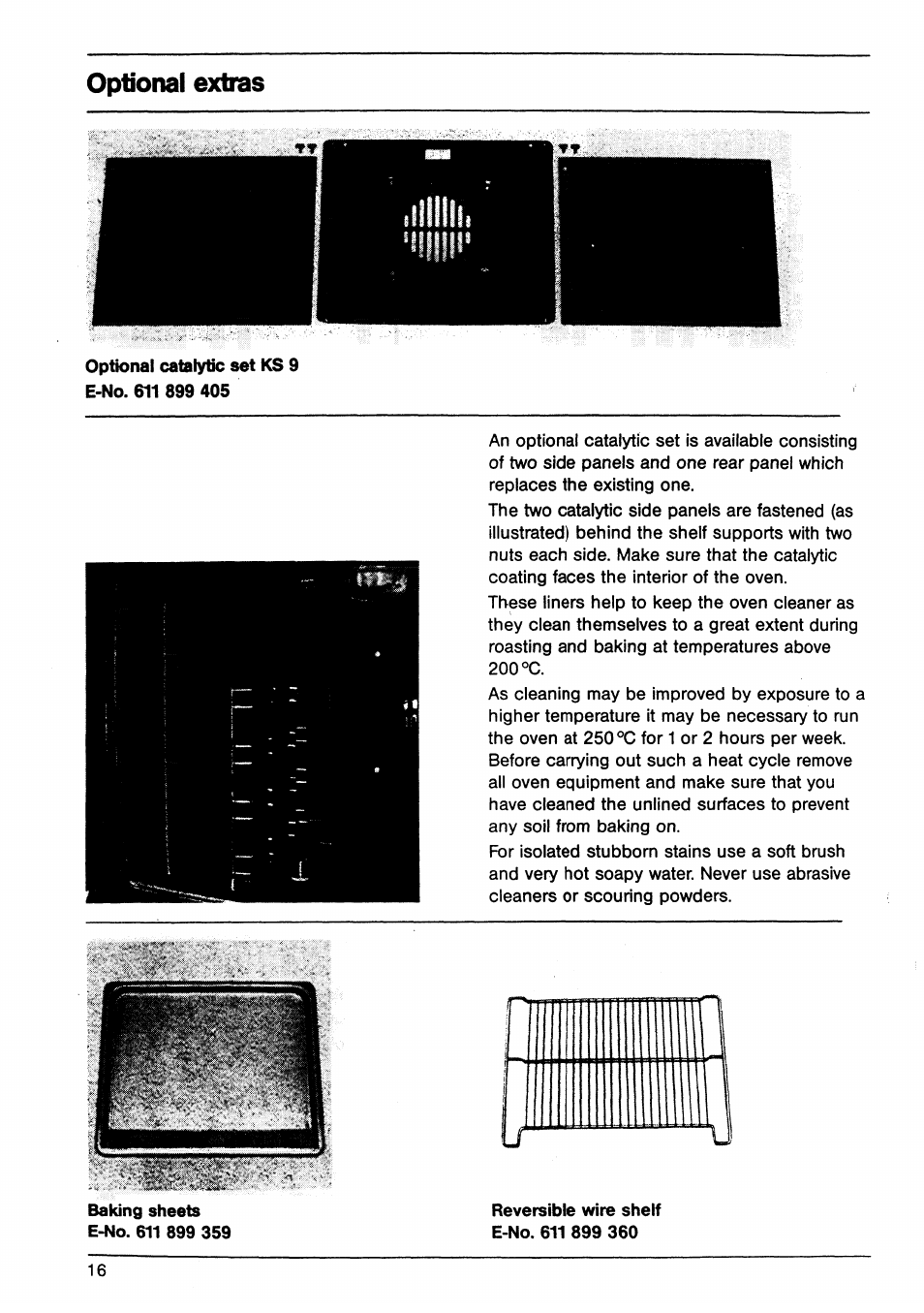 Optional catalytic set ks 9 e-no. 611 899 405, Reversible wire shelf e-no. 611 899 360, Optional extras | AEG B 60 D User Manual | Page 16 / 20