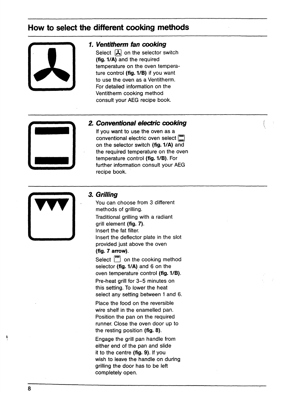 How to select the different cooking methods | AEG B 60 D User Manual | Page 8 / 20