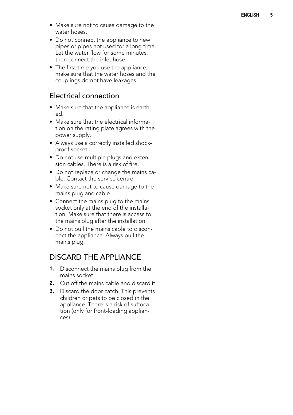 Electrical connection, Discard the appliance | AEG L 60260 TL User Manual | Page 5 / 32