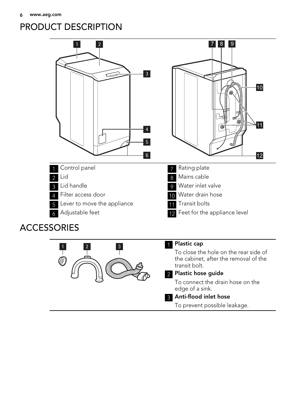 Product description, Accessories | AEG L 60260 TL User Manual | Page 6 / 32
