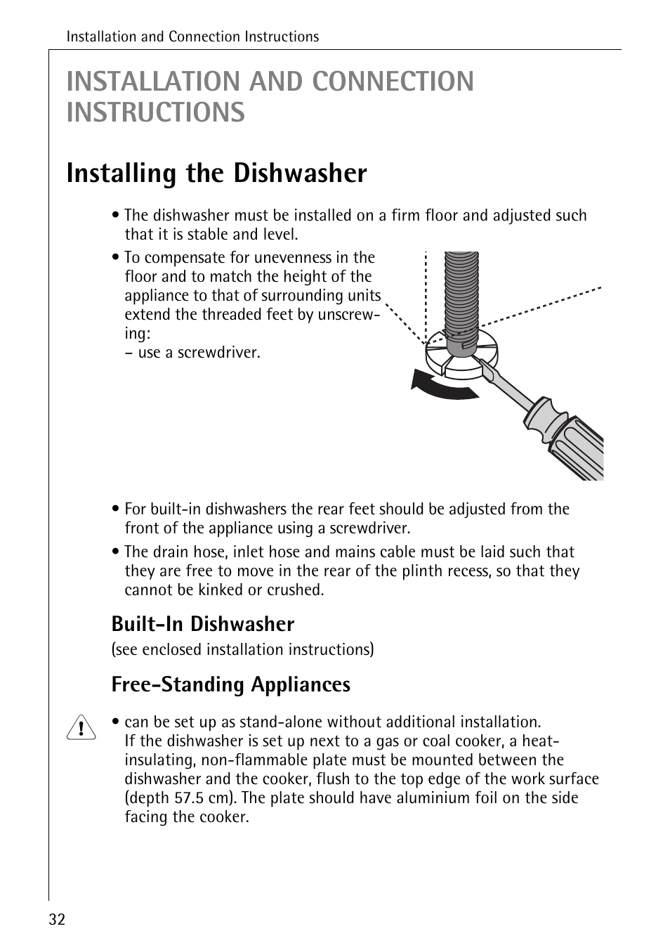 Built-in dishwasher, Free-standing appliances | AEG FAVORIT 3A User Manual | Page 32 / 40