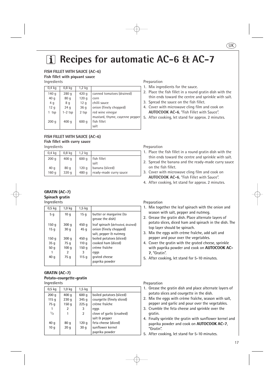 Recipes for automatic ac-6 & ac-7 | AEG MC1761E  EN User Manual | Page 19 / 32