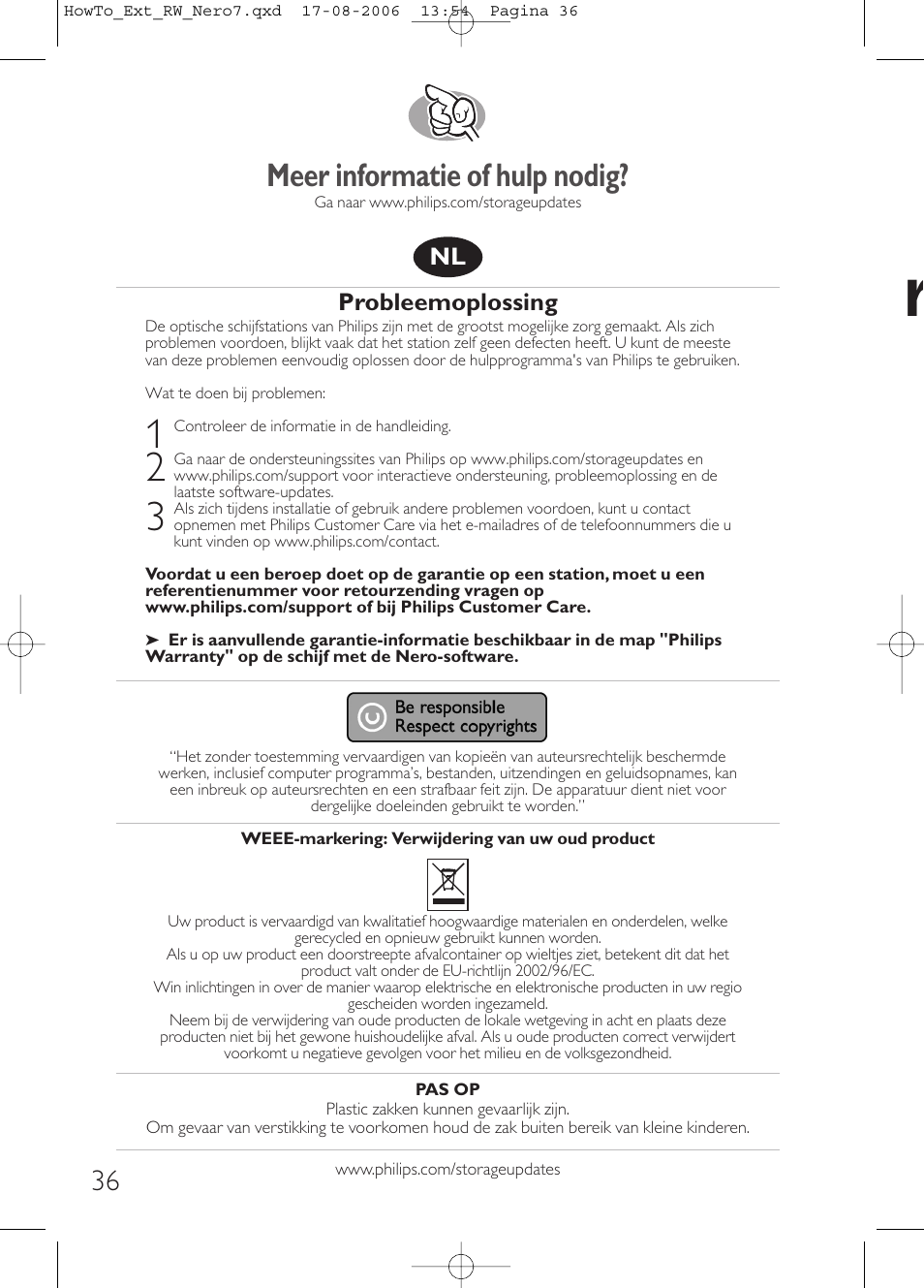 Meer informatie of hulp nodig | Philips How to for External ReWriters using Nero 7 User Manual | Page 36 / 72