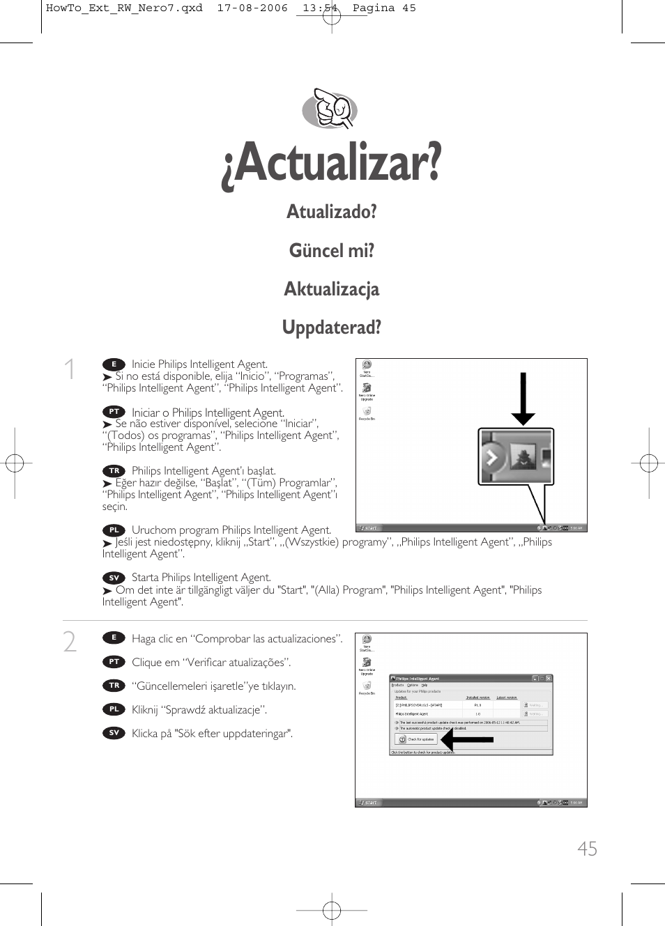 Actualizar, Atualizado? güncel mi? aktualizacja uppdaterad | Philips How to for External ReWriters using Nero 7 User Manual | Page 45 / 72