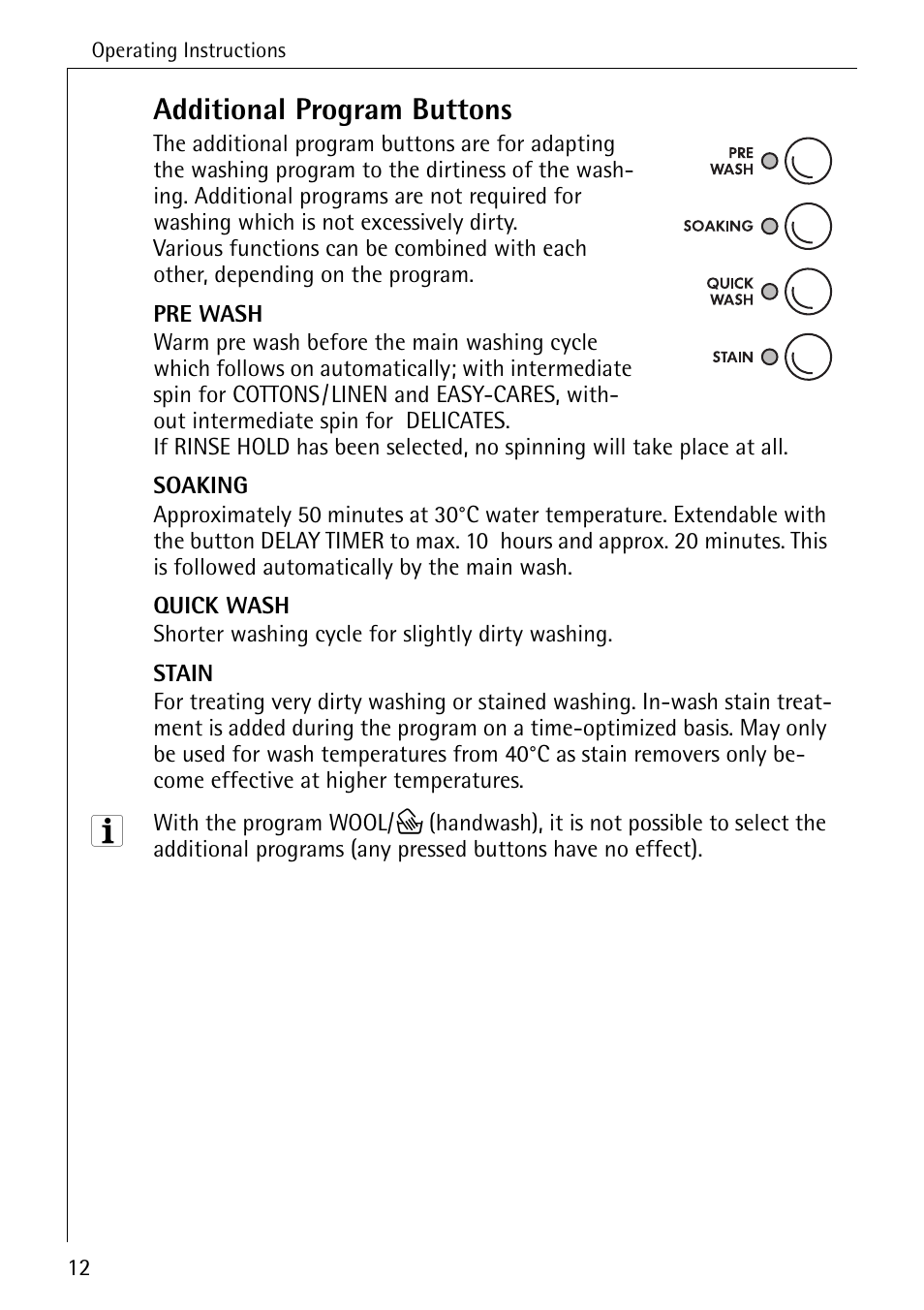 Additional program buttons | AEG LAVAMAT 72630 User Manual | Page 12 / 56