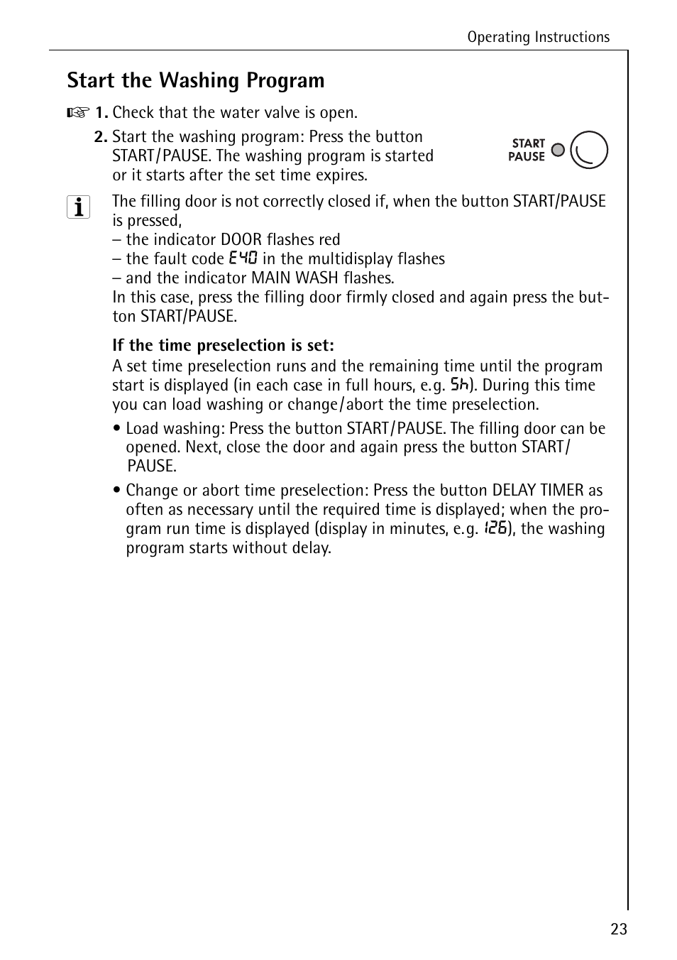 Start the washing program | AEG LAVAMAT 72630 User Manual | Page 23 / 56