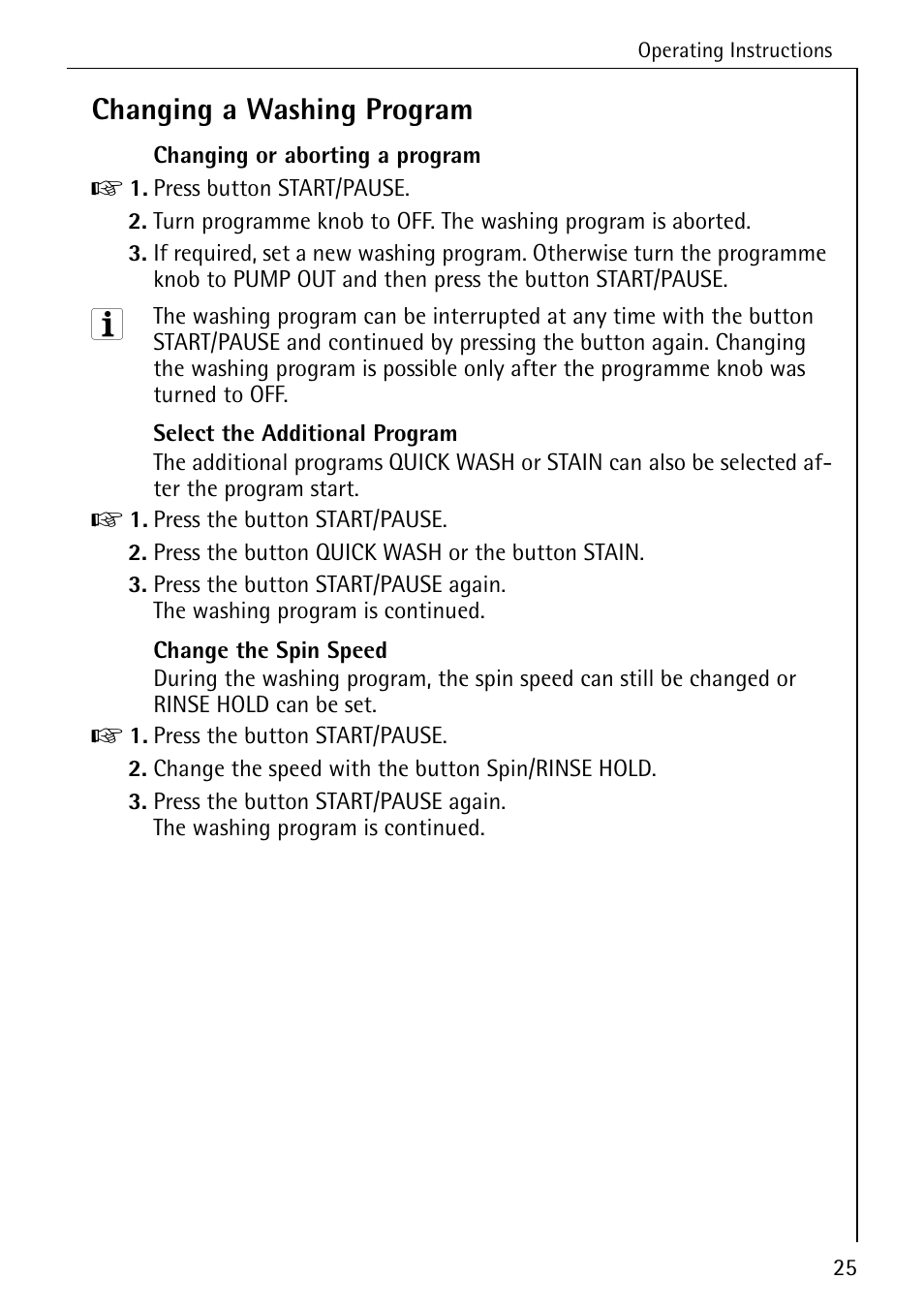 Changing a washing program | AEG LAVAMAT 72630 User Manual | Page 25 / 56