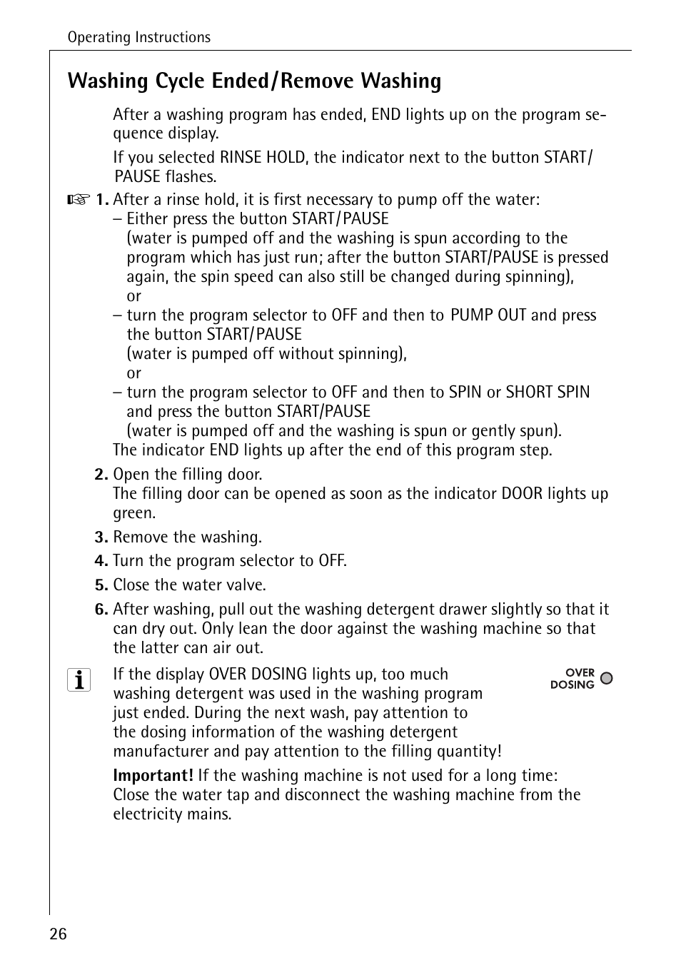 Washing cycle ended/remove washing | AEG LAVAMAT 72630 User Manual | Page 26 / 56