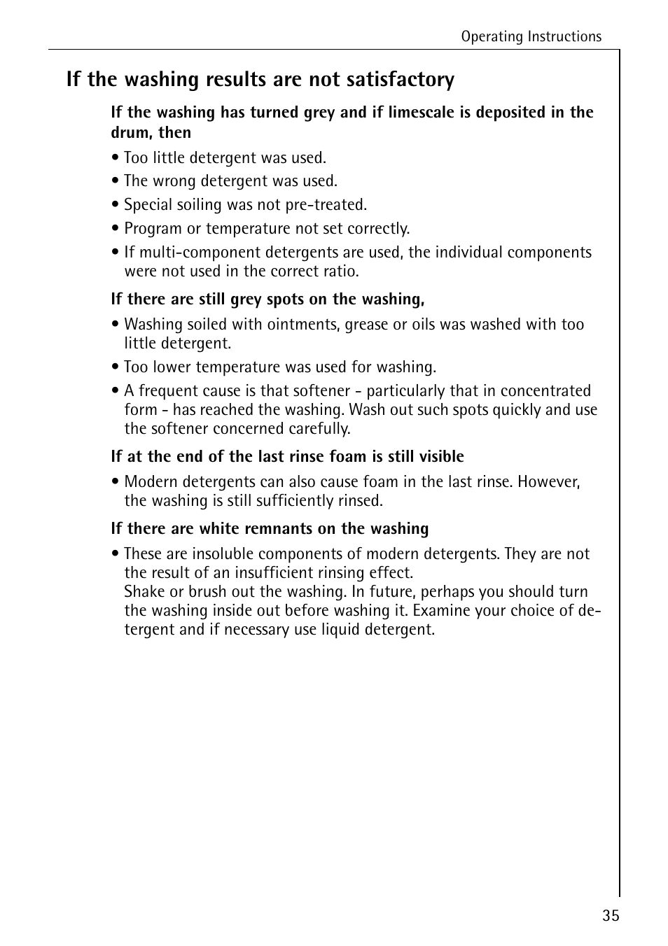 If the washing results are not satisfactory | AEG LAVAMAT 72630 User Manual | Page 35 / 56