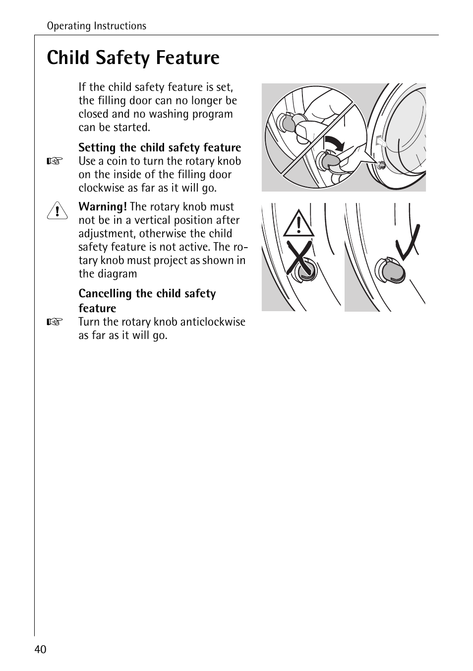 Child safety feature | AEG LAVAMAT 72630 User Manual | Page 40 / 56