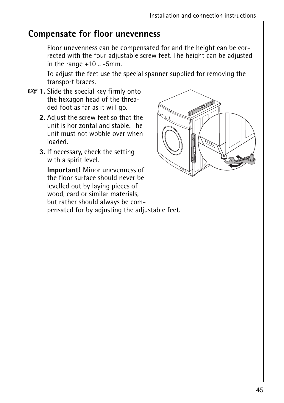 Compensate for floor unevenness | AEG LAVAMAT 72630 User Manual | Page 45 / 56