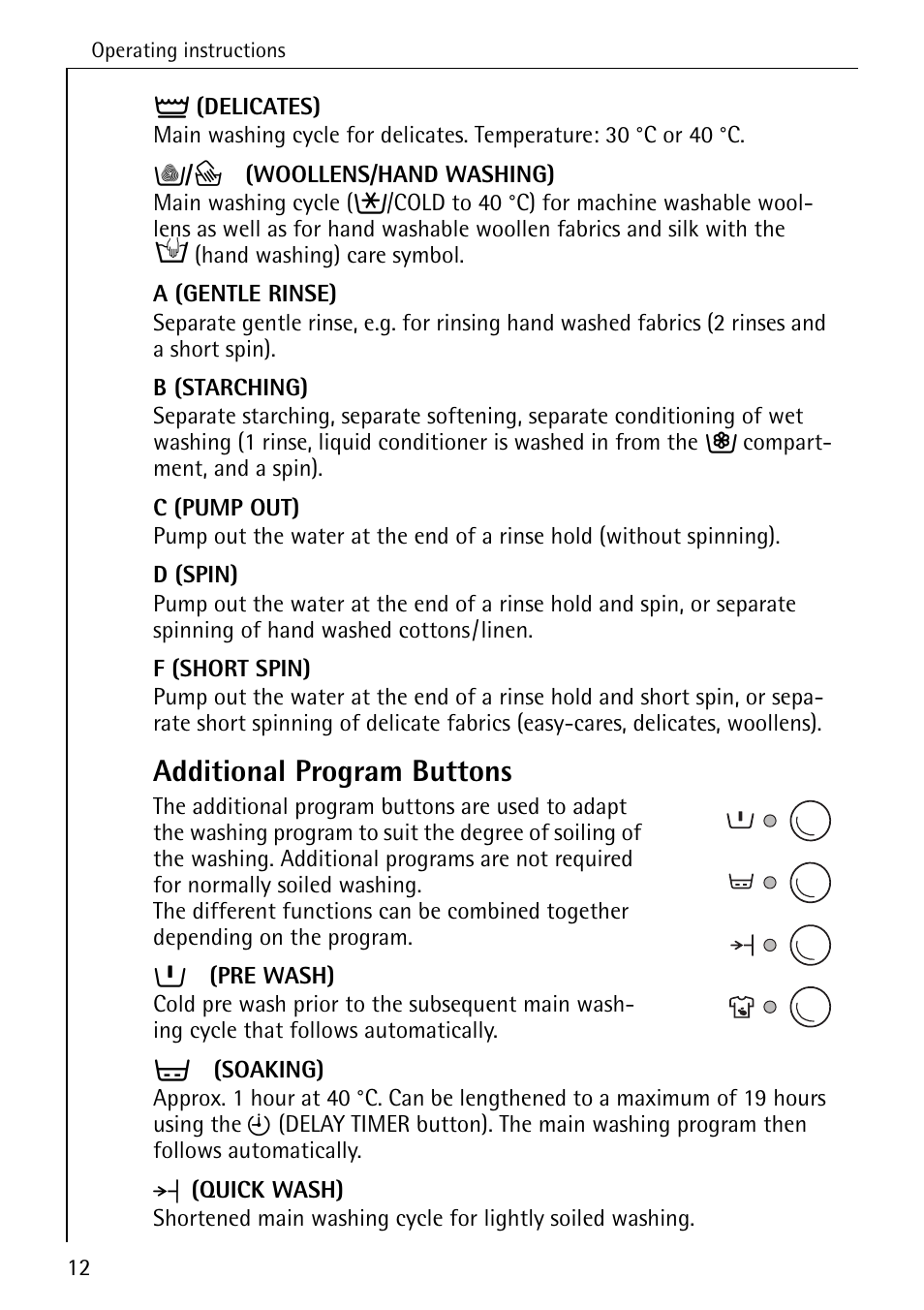 Additional program buttons | AEG KO-LAVAMAT 72620 User Manual | Page 12 / 52