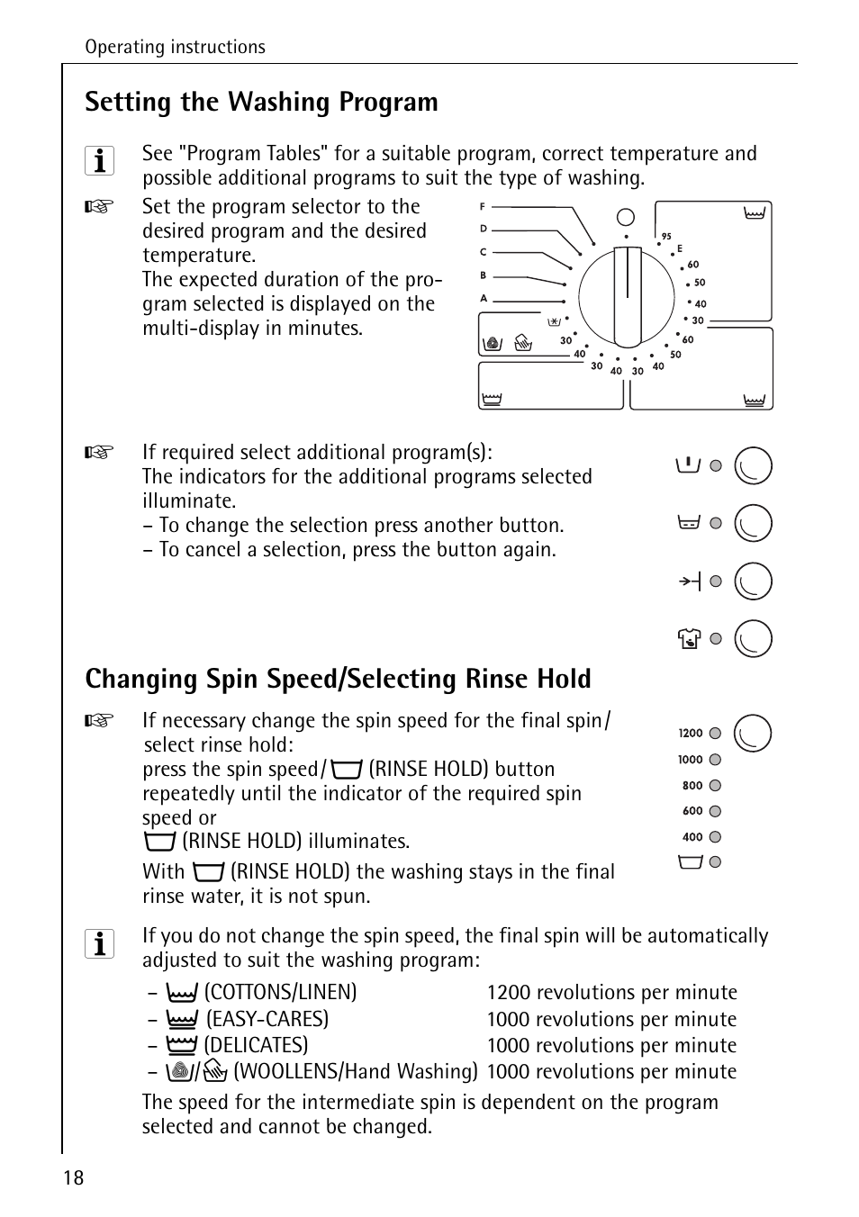 Setting the washing program, Changing spin speed/selecting rinse hold | AEG KO-LAVAMAT 72620 User Manual | Page 18 / 52