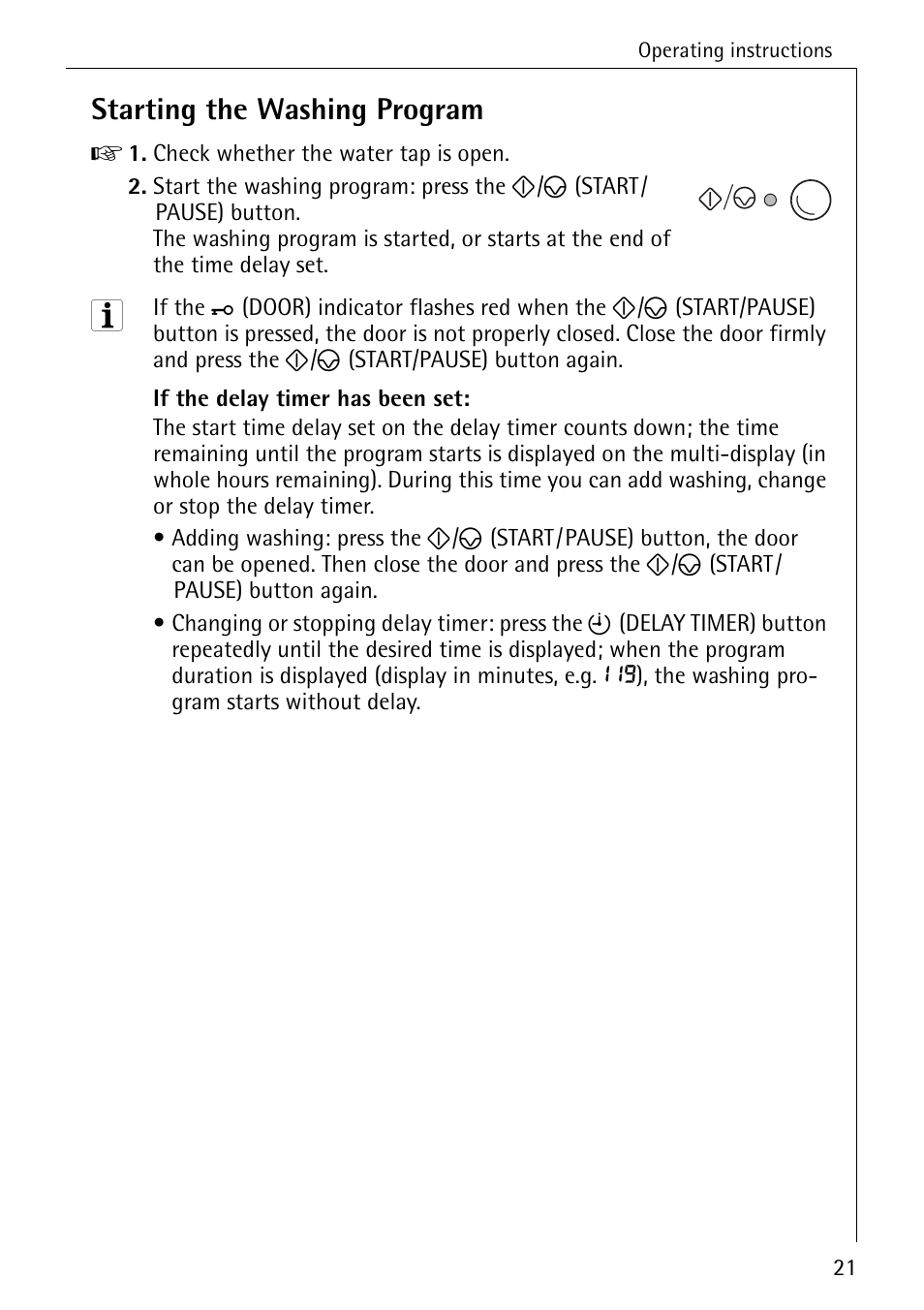 Starting the washing program | AEG KO-LAVAMAT 72620 User Manual | Page 21 / 52