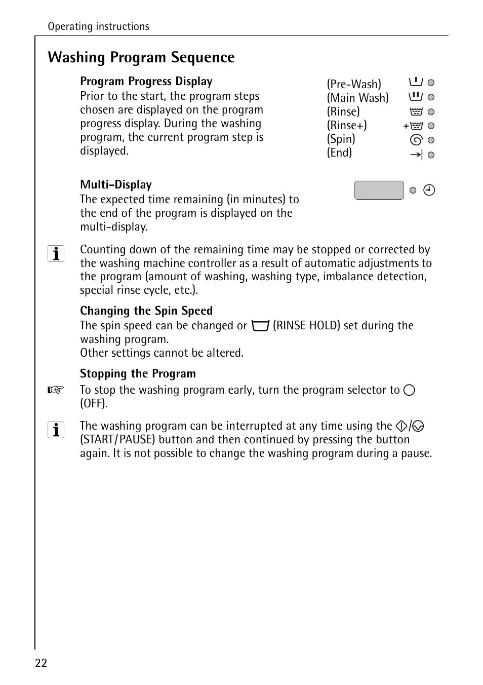 Washing program sequence | AEG KO-LAVAMAT 72620 User Manual | Page 22 / 52