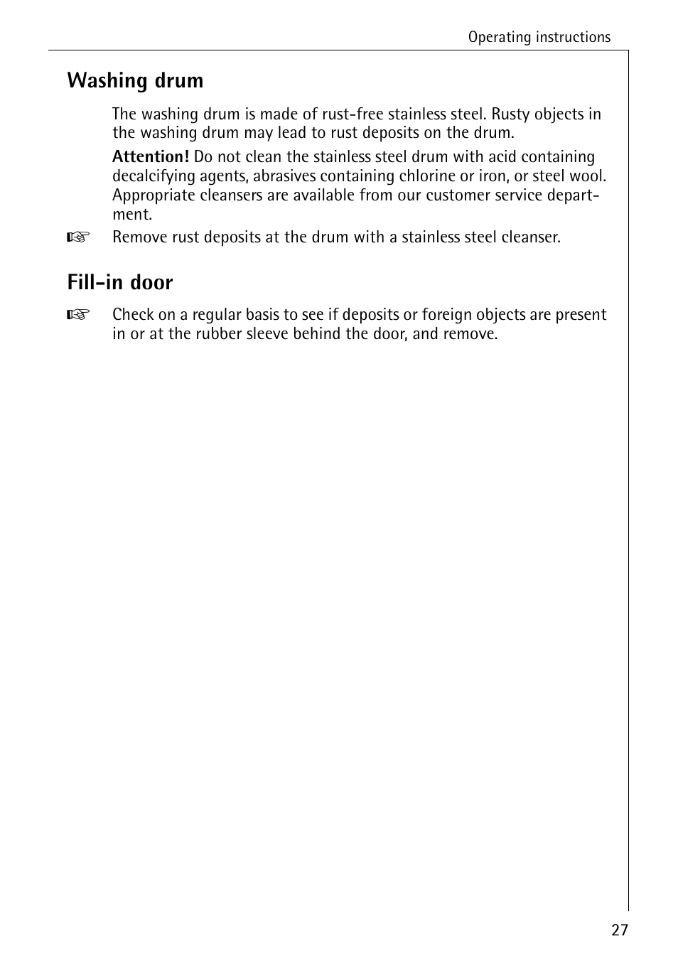 Washing drum, Fill-in door | AEG KO-LAVAMAT 72620 User Manual | Page 27 / 52