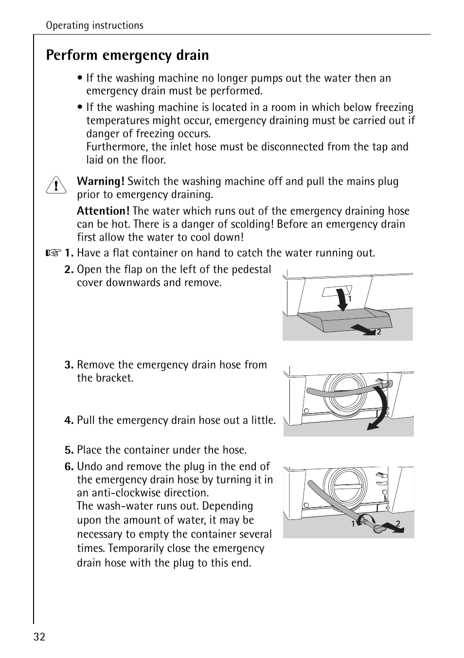 Perform emergency drain | AEG KO-LAVAMAT 72620 User Manual | Page 32 / 52